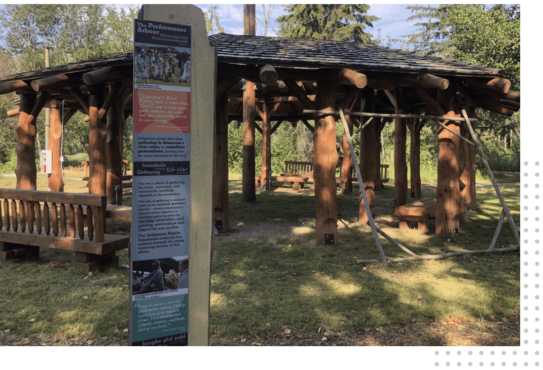 An Information Board In Front of an Old Picnic Shelter