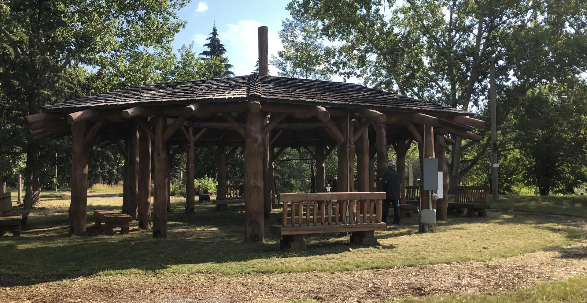 A Long Shot View of a Picnic Shelter